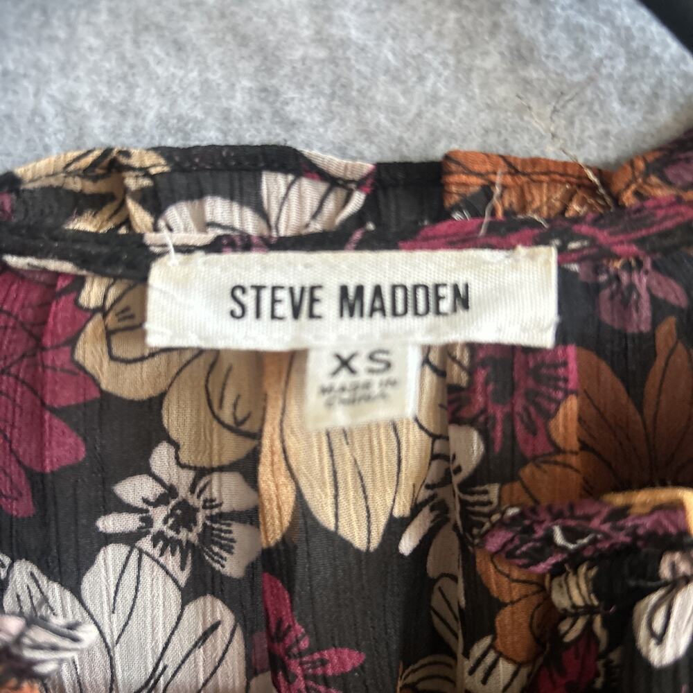Steve Madden Fall Floral Ruffled Blouse Sheer Lined Smocked Cuffs Longsleeve XS - Picture 4 of 7